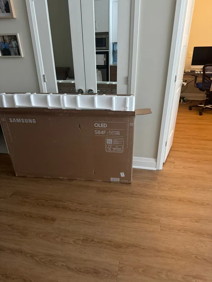 New TV still in its box, before mounting